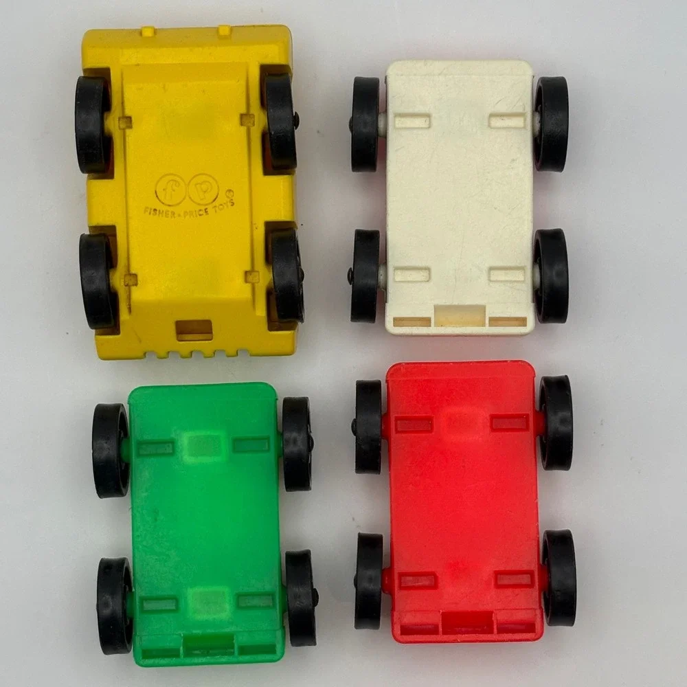Vintage Fisher Price Lot of 4 Little People Cars 1-Yellow Taxi & 3-One Seat Cars